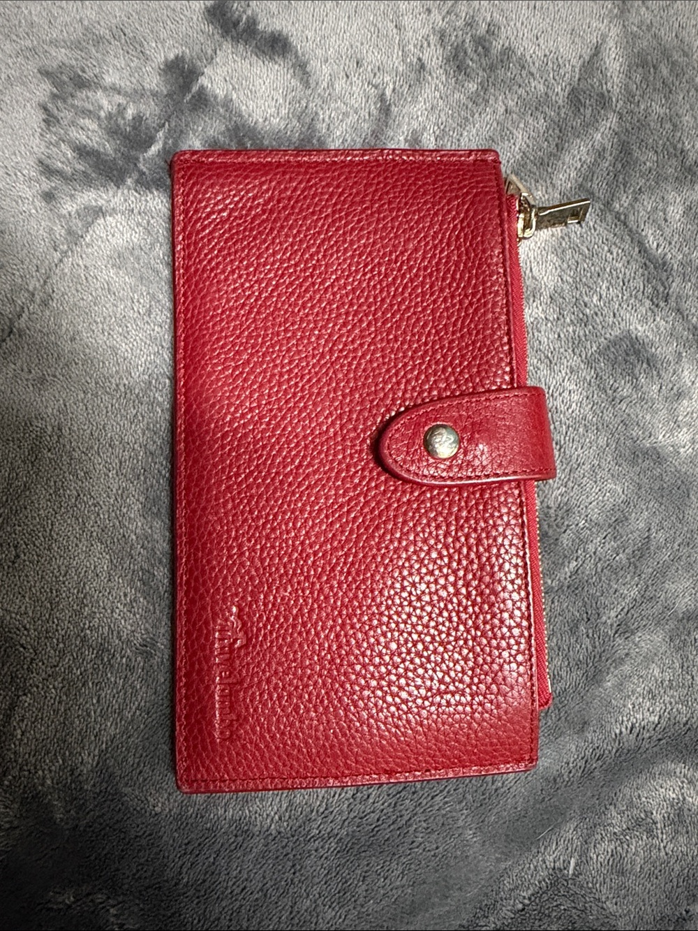 Pebble Leather Red Snap Wallet with Zip Pocket